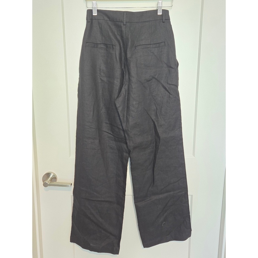 Reformation Mason Linen Pleated High Waist Wide Leg Trouser Black Size 0 - Picture 7 of 15